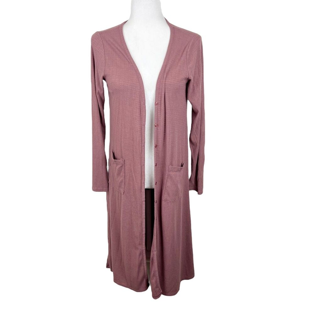 Lulus Sweater Women Medium Chai Pink Button Up Long Cardigan L/S Lightweight